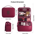 thumbnail image 4 of AVOXEZOR Portable Travel Toiletry Bag Travel Home Organizer Carry Cosmetic Makeup Bag, Wash Organizer Storage Handbag Pouch Bag, Burgundy, 4 of 6