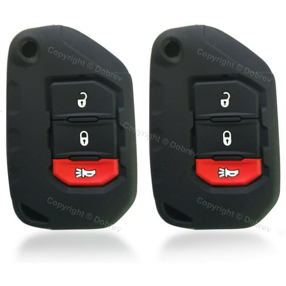 Silicone Case Fob Cover Entry Holder for Jeep Wrangler Gladiator 2020 Smart Key (black and black)