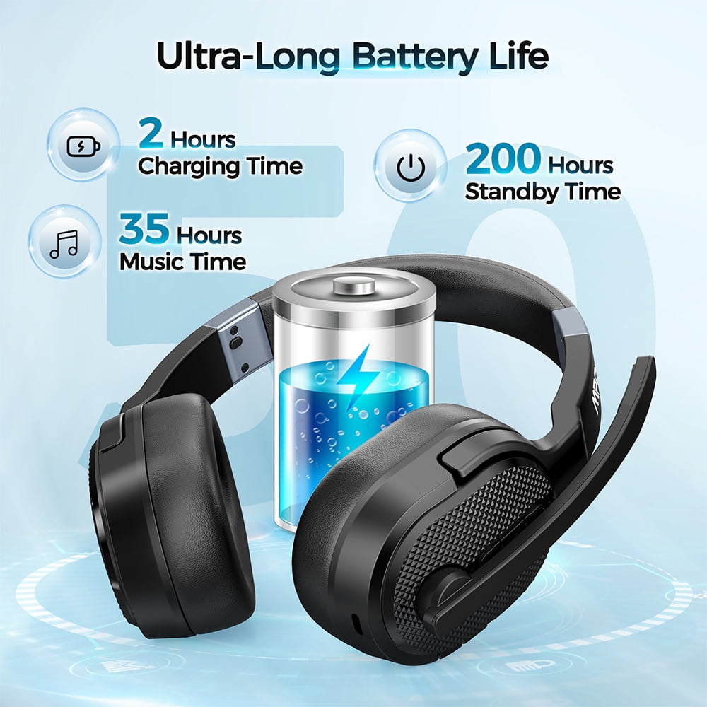 Trucker Bluetooth Headset, Noise Canceling Wireless Single and Dual Ear Headphones Bluetooth with Microphone & Dongle, 3 EQ Music Modes Headphones with Mute for PC Phone Laptop Office Home