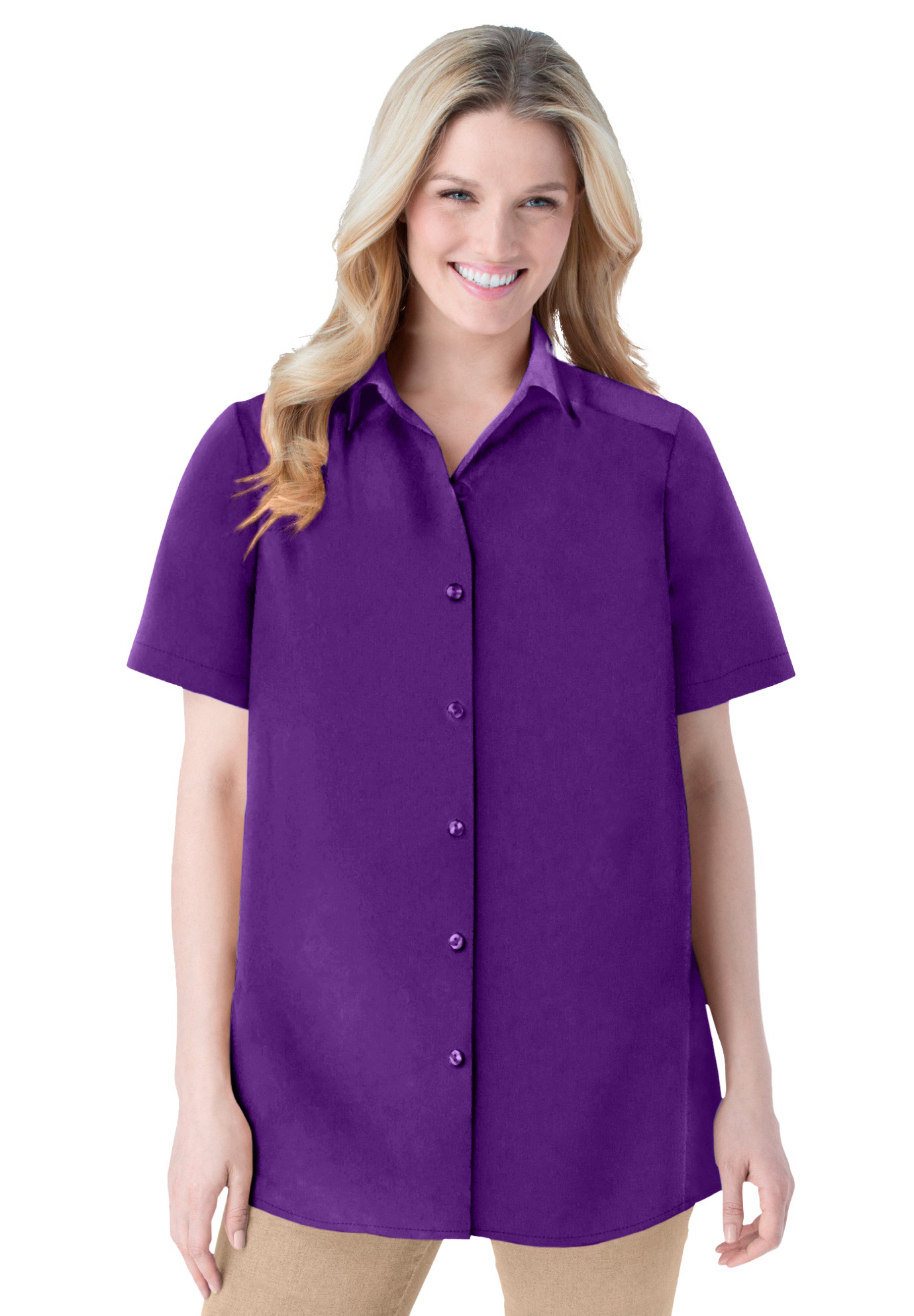 Woman Within Women's Plus Size Peached Button Down Shirt Button Down