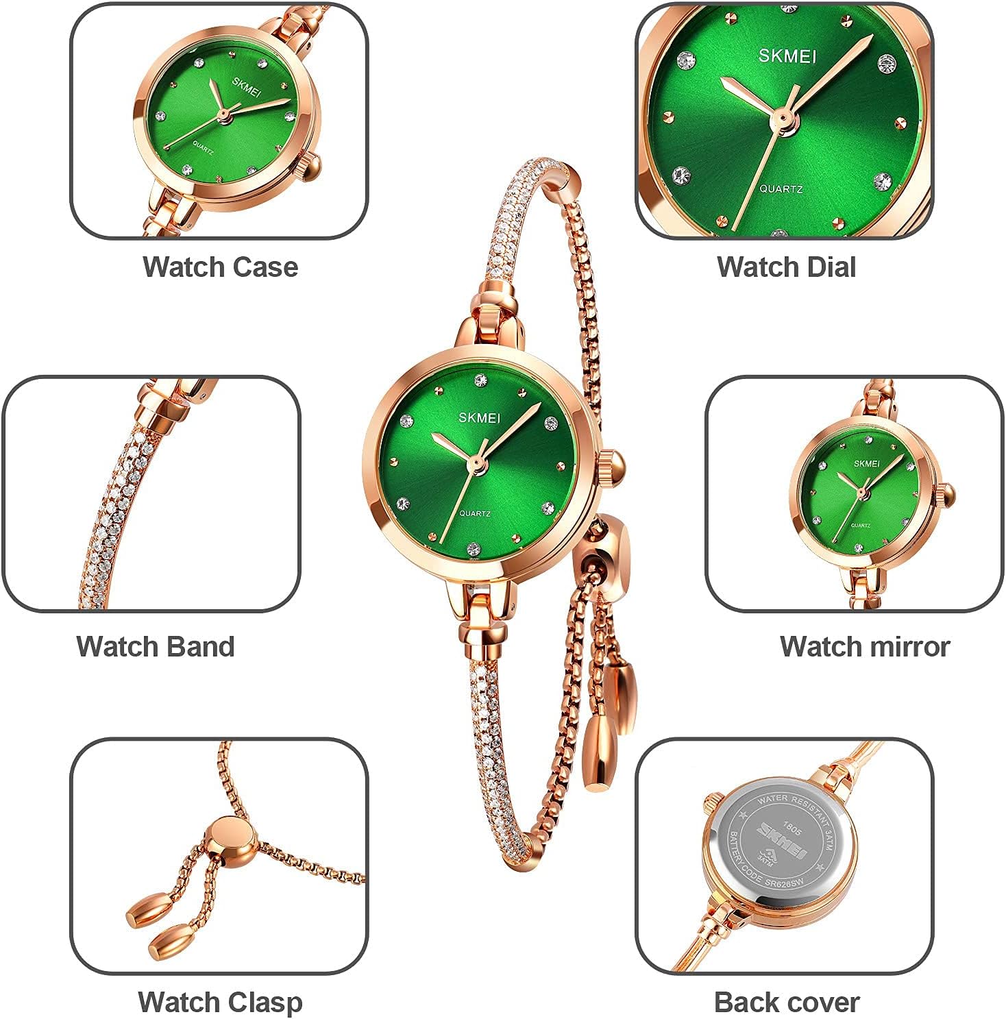 Watches Women Analog Quartz Watch Mosaic with Diamonds Bracelet Dress Watch for Female Waterproof Wristwatch with Rose Gold Bracelet