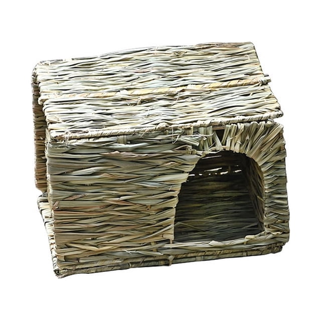Casa de césped grande para conejos, cabaña de cama plegable escondida de césped natural hecha a mano con aberturas Casa de juegos para conejito Guinea Pig Chinchilla Ferret para jugar y dorm