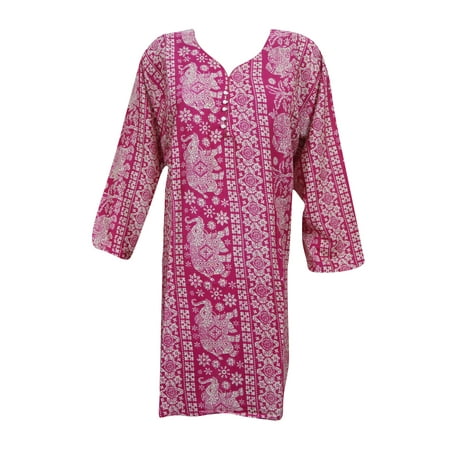 Chudidar Kurta Dress - Mogul Women's Pink Rayon Kurti Printed Summer Clothing Bohemian Kurta Dress