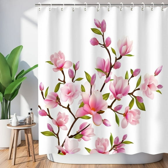 Pink Floral Shower Curtain for Bathroom Flower Shower Curtain Pink Shower Curtain Flowered Pink and White Bright Pretty Floral Bathroom Decor, 72" W X 72" H