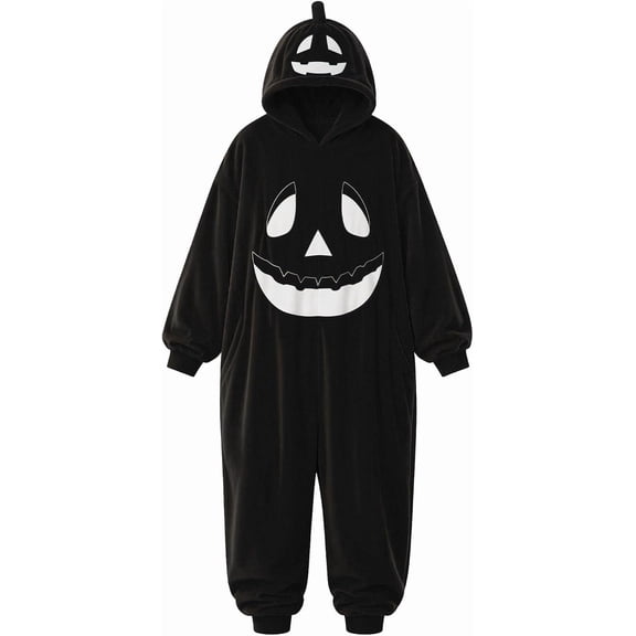 2026 Unisex Pumpkin Onesie Adult Pajamas, Zip-Up Hooded Halloween Jack-O'-Lantern Costume, Cozy Couples Matching PJs for Halloween Cosplay Party