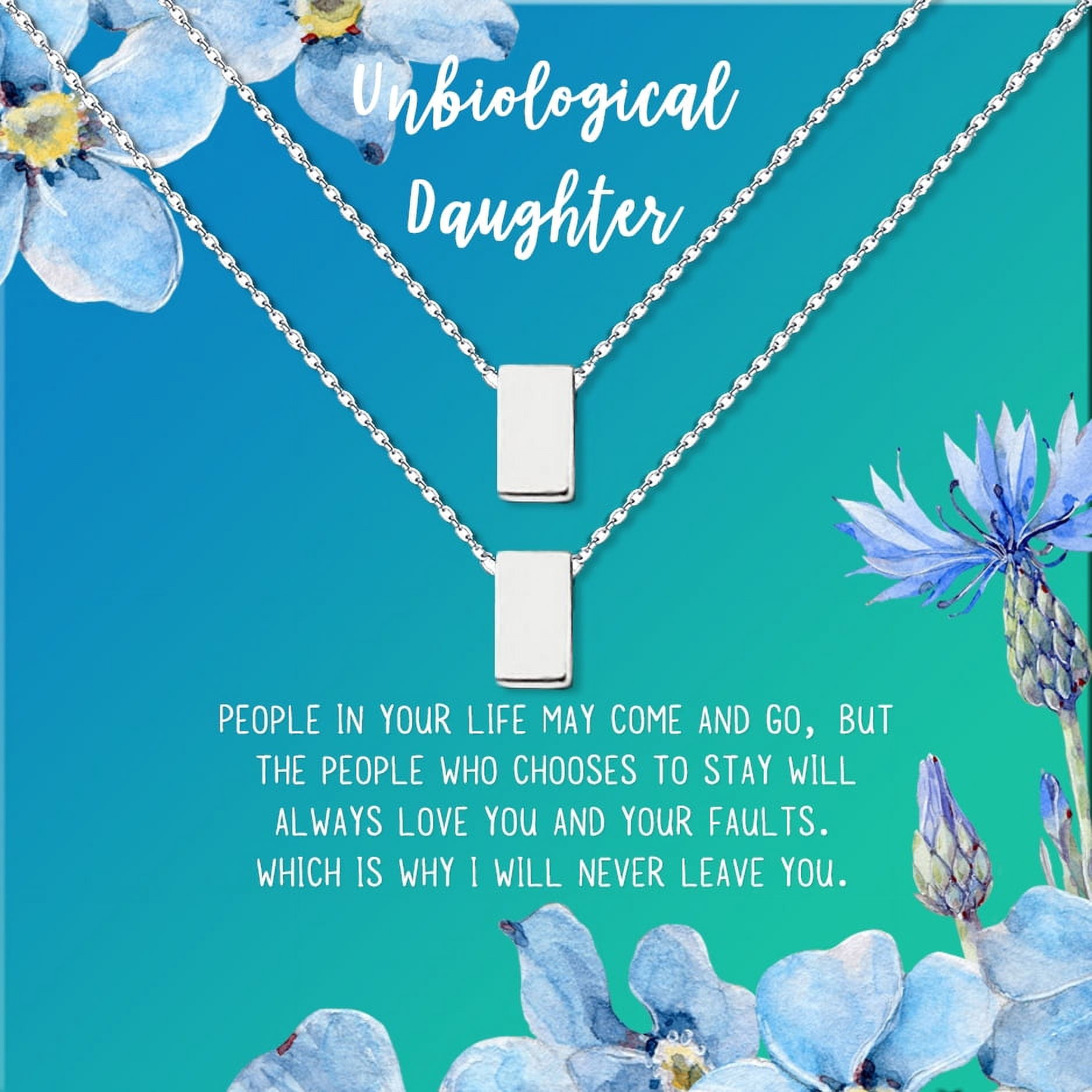 Anavia Unbiological Daughter Jewelry, Step Daughter Necklace Gift, Bonus Daughter Birthday Card Gift, Mother Daughter Set Necklace-[Two Silver Cube, Bright Blue Gift Card]
