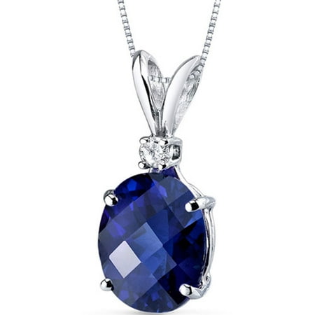Oravo 3.50 Carat T.G.W. Oval-Shape Created Blue Sapphire and Diamond Accent 14kt White Gold Pendant, 18