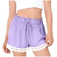 thumbnail image 4 of Ruffle Shorts Girls Elastic High Waisted Summer Short with Floral Lace Patterned Hem Casual Travel Vacation Beach Shorts with Pockets 15-16 Years, 4 of 5