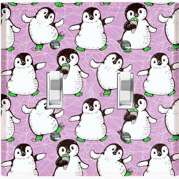 Metal Light Switch Plate Cover Cute Penguins Ice Skating Purple BRD003