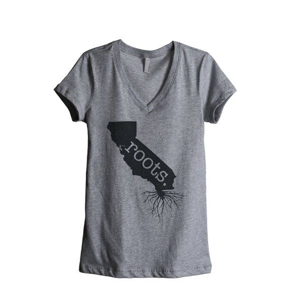 Thread Tank Home Roots State California CA Women's Relaxed V-Neck T-Shirt Tee Heather Grey Small