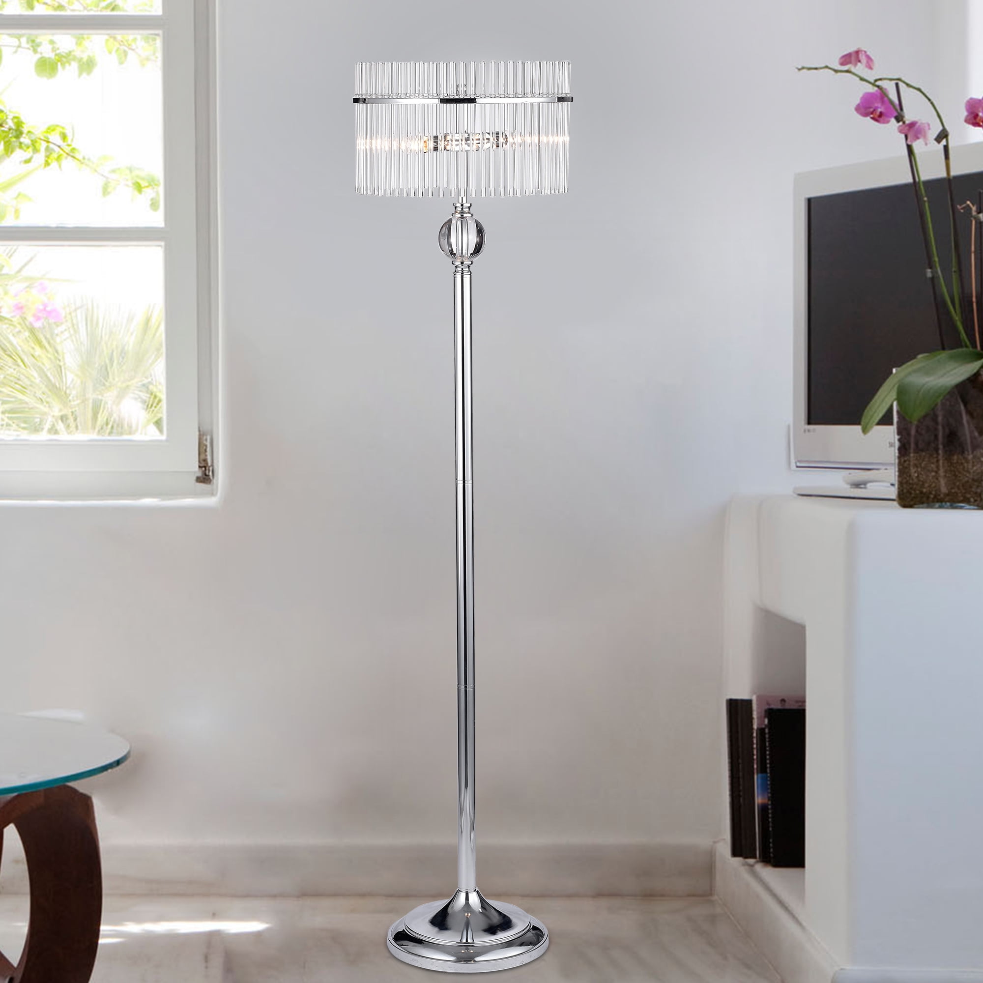 Brunella Chrome 3-Light Floor Lamp with Crystal Clear Shade