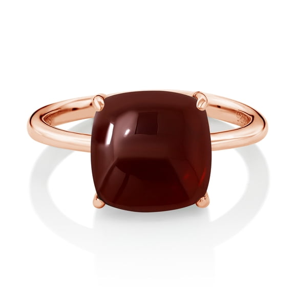 Gem Stone King 18K Rose Gold Plated Silver Cushion Cabochon Red Garnet Ring for Women | 5.55 Cttw | Gemstone Birthstone | Size 5,6,7,8,9