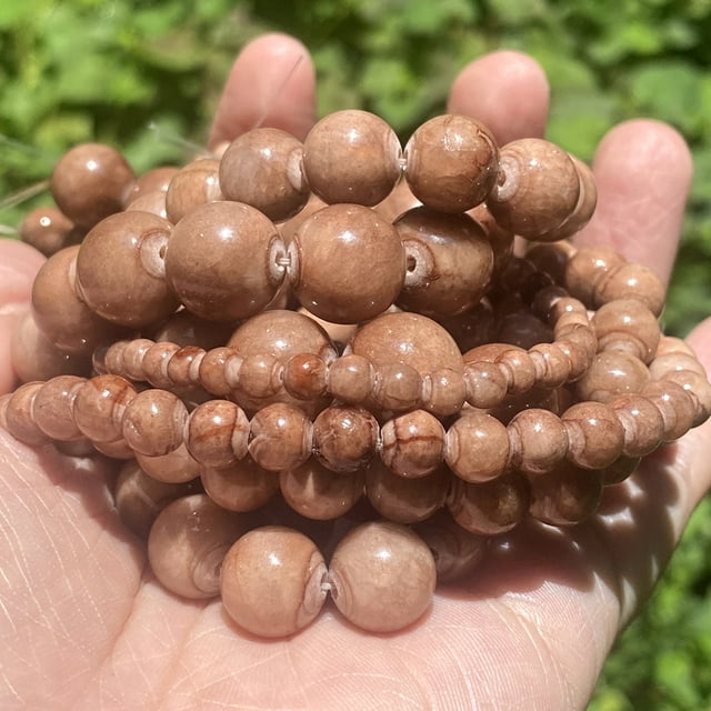 Perles Rondes Persiennes Persiennes Roses et Blanches en Pierre Naturelle 6/8/10/12mm pour Fabrication de Bijoux, Bracelets DIY, Accessoires 15 Pieds'