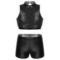 thumbnail image 2 of YONGHS Kids Girls Sequins Cutout Back Crop Top with Metallic Bottoms Set Hip Hop Street Dancing Outfits Black 6, 2 of 7
