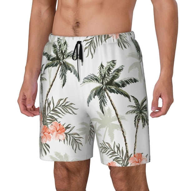 Fotbe Vintage Palm Trees Traje de Baño para Hombre – Shorts de Natación de Secado Rápido con Forro y Bolsillos-Small