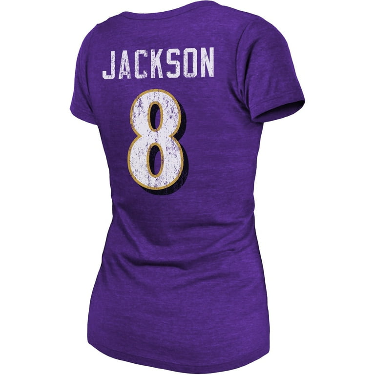 Women's Majestic Threads Lamar Jackson Purple Baltimore Ravens Tri-Blend  Name & Number T-Shirt