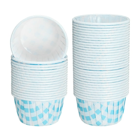Mini Cupcake Liners, 50Pcs Cupcake Muffins Liners Cupcake Holders Paper Greaseproof Wrappers(Blue and White)