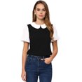 thumbnail image 1 of Blusa con cuello Peter Pan Allegra K Top de verano de Manga Corta con volantes En Contraste Negro XS, 1 of 6
