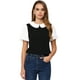 thumbnail image 1 of Blusa con cuello Peter Pan Allegra K Top de verano de Manga Corta con volantes En Contraste Negro XS, 1 of 6