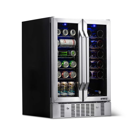 NewAir 18 Bottle 58 Can Stainless Steel French Door, Dual Zone Wine and Beverage Refrigerator Cooler