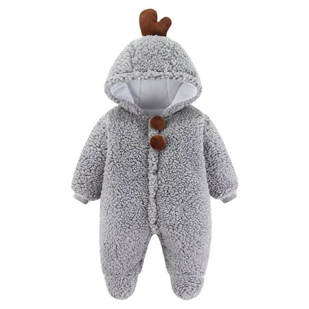 

Qcmgmg Infant Cartoon Winter Embroidery Warm Hooded Long Sleeve Romper