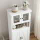 thumbnail image 4 of Gabinete de baño independiente, armario de almacenamiento de lino para suelo, armario despensa de cocina con puertas de cristal y estantes ajustables, armario para salón, blanco, 4 of 6