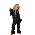 thumbnail image 5 of Otqutp 2-14 Years Satin Pajamas Set with Feather Trim Cute Long Sleeve Button Loungewear Sleepwear Solid Christmas Nightgown Shirt Trousers Set(A-Black,12-13 Years), 5 of 6