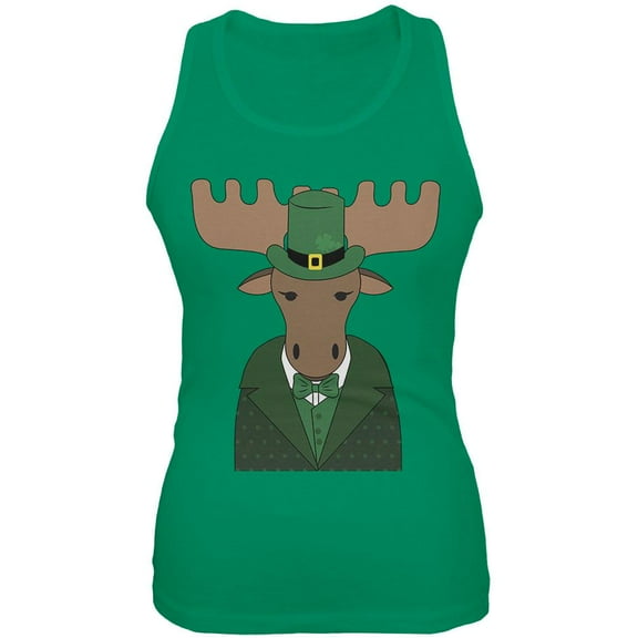 St. Patrick's Day Irish Leprechaun Moose Juniors Soft Tank Top Kelly Green MD
