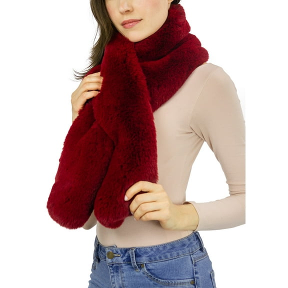 Adrienne Vittadini Women's Faux Mink Fur Pull Through Scarf