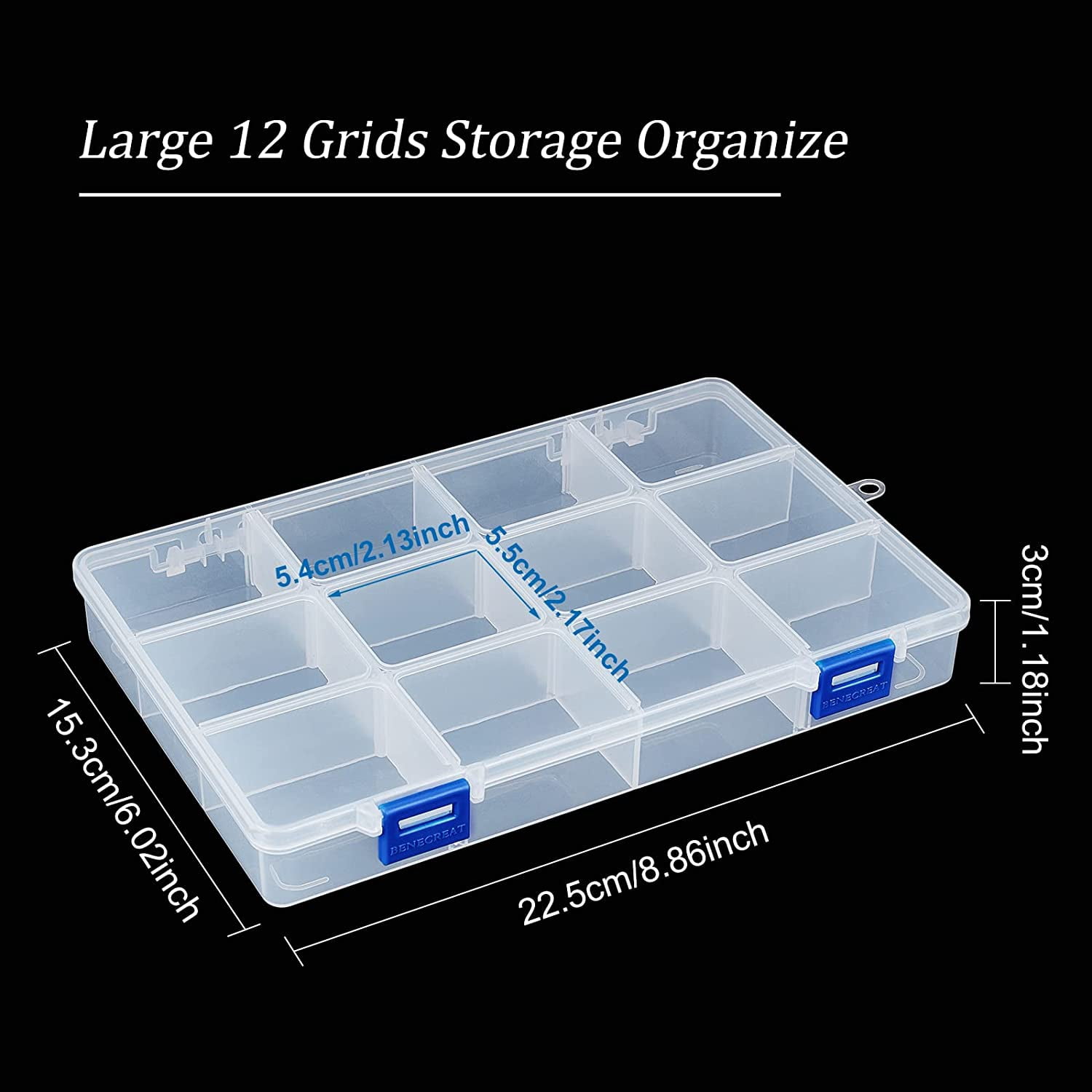 4PCS 12 Grids Plastic Storage Box Jewellery Box Compartment Organizer Earring Storage Containers Clear Plastic Bead Case(8.9x6x1.2Inch) colorful DIY