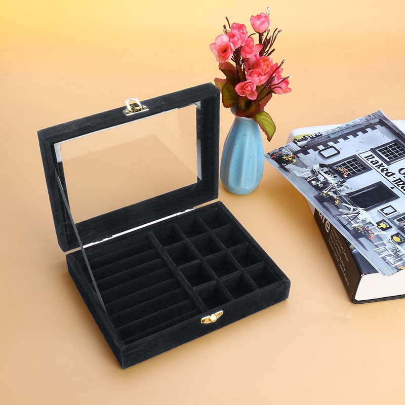 Generic Velvet Jewelry Organizer Box Show Case Tray Rings Earrings