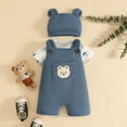 thumbnail image 4 of Karoyedx Newborn Baby Boy Rompers Winter Baby Boy Outfit Striped Waffle Short Sleeve Romper Embroidery Overalls Pants Hat 3Pcs Sets Light Blue Size,0-3 Months, 4 of 4