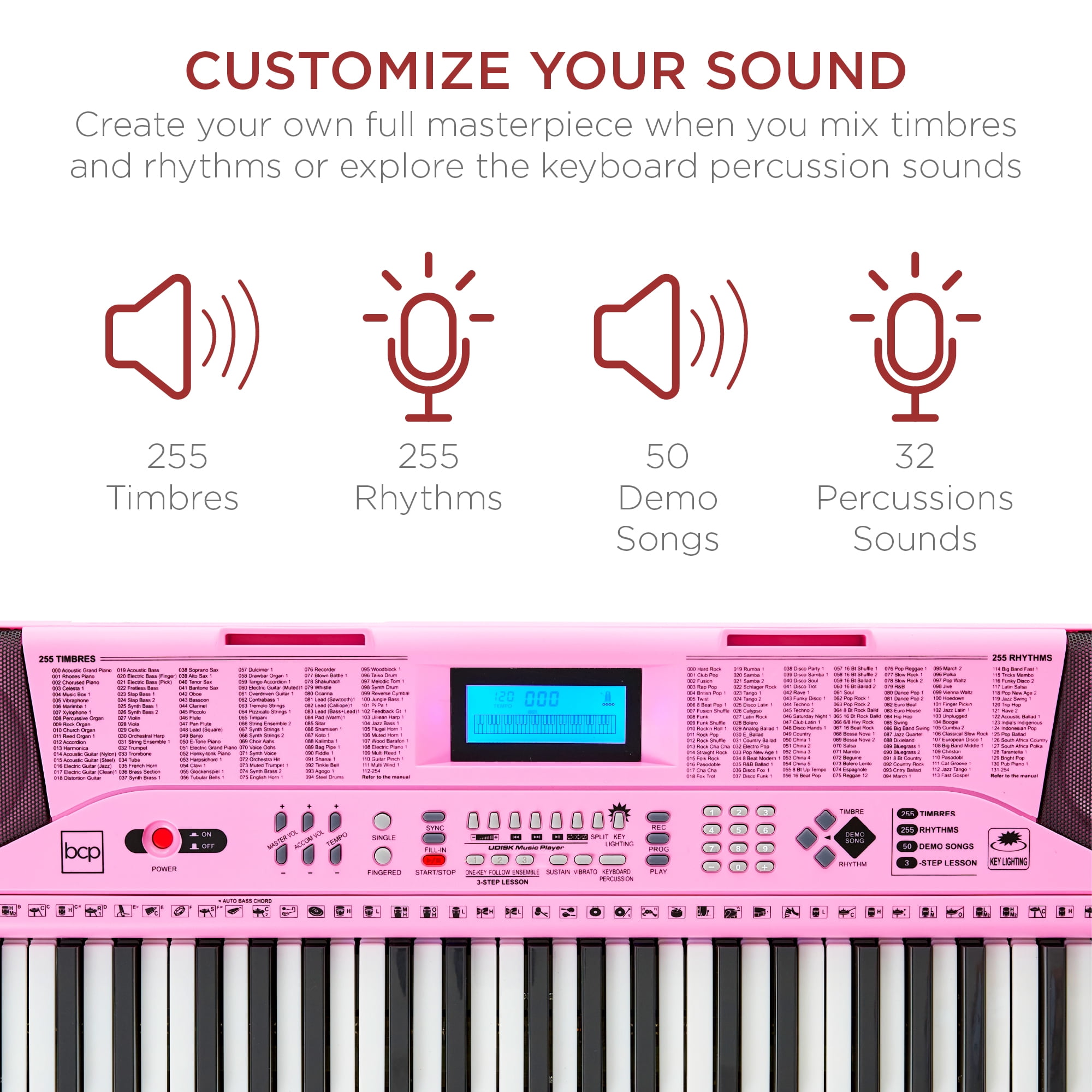 Best Choice Products 61-Key Beginners Complete Electronic Keyboard Piano Set w/ LCD Screen, Lighted Keys - Pink