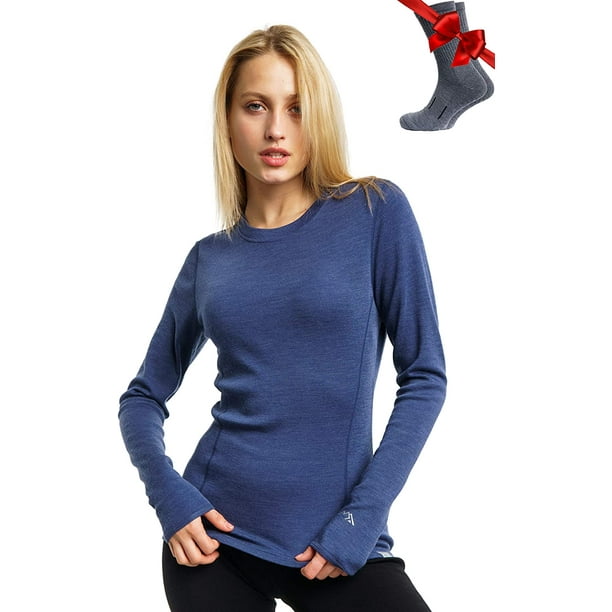 Merino.tech Merino Wool Base Layer Women 100% Merino Wool Lightweight,  Midweight Long Sleeve Thermal Shirts + Wool Socks 