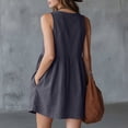 thumbnail image 7 of XUNKUSGA Mini Dress Casual Sleeveless Crewneck Button Front Womens Summer Dresses Classic Solid Color Loose Cotton Babydoll Style Sun Dresses Women,Black,M, 7 of 7