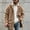 Brown, variant on Men's Hooded Sherpa Fleece Coat, Cable Textured Full Zip Fluffy Warm Mid Length Casual Fuzzy Winter Jacket with Side Pockets