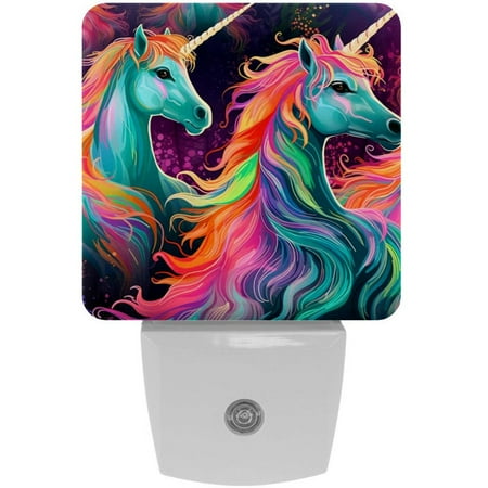 

Rainbow Unicorns LED Square Night Light - Soft Glow Plug-in Lamp with Dusk to Dawn Sensor for Bedroom and Hallway - Energy Efficient Compact Design