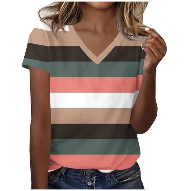 Camisetas Casuales de las Mujeres Moda Cómoda Impresa de Manga Corta con Cuello en V Top para el Uso Diario Casual