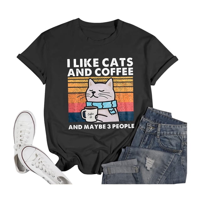 LUOGENLI T-shirts pour Femme pour Femmes T-shirts pour Femmes Mode Décontractée Imprimé Col Rond Manches Courtes T-Shirt Haut 4xlt T-shirts pour Femmes T-shirts Graphiques T-shirts de la Saint-Valentin Noir m