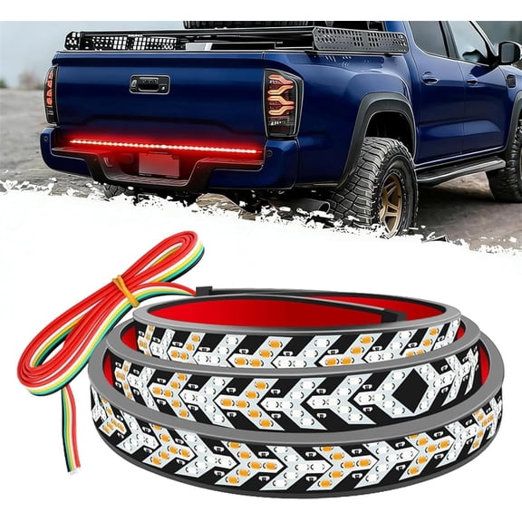60 Inch Truck Tailgate Strip Light LED Bar Signal Break Reverse, Arrow Design Turn Signal Strip, Red & Amber Sequential Lighting, Waterproof Flexible Tailgate Light for Car
