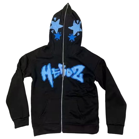LxrBlank Men Streetwear Loose Hooded Sweatshirt Full Zip Hoodie Halloween Graphic Long Sleeve Jacket Coat L