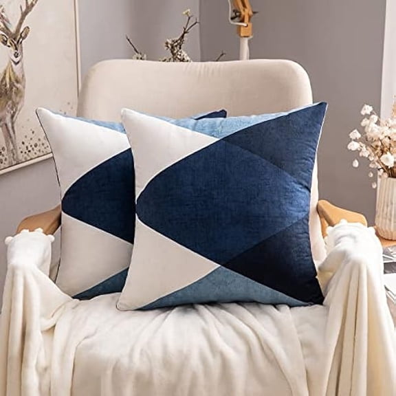 Eryueer Geometric Cushion Covers Decorative Square Soft Suedette Throw Pillow Case Print Pillowcases for Sofa Couch Livingroom Bed with Invisible Zipper 50x50 cm 20x20 Inches 2 Pieces Blue