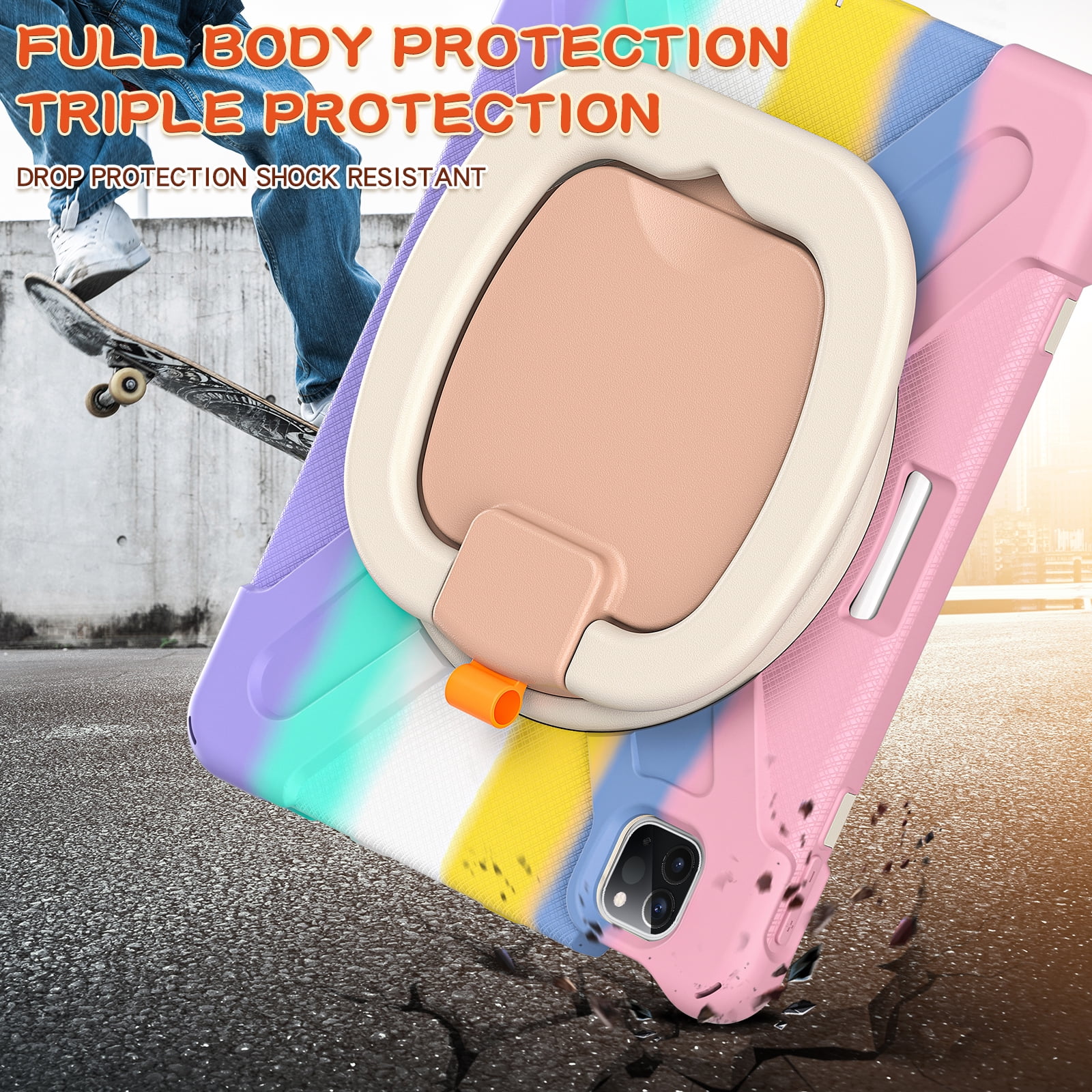 Shockproof Case for Apple iPad Air 11 M4 M3 M2 2026/2025/2024, Heavy Duty Protective Handle Kickstand Anti-Scratch Kids Friendly [Shoulder Strap] Pencil Holder Tablet Cover, Colorful Pink