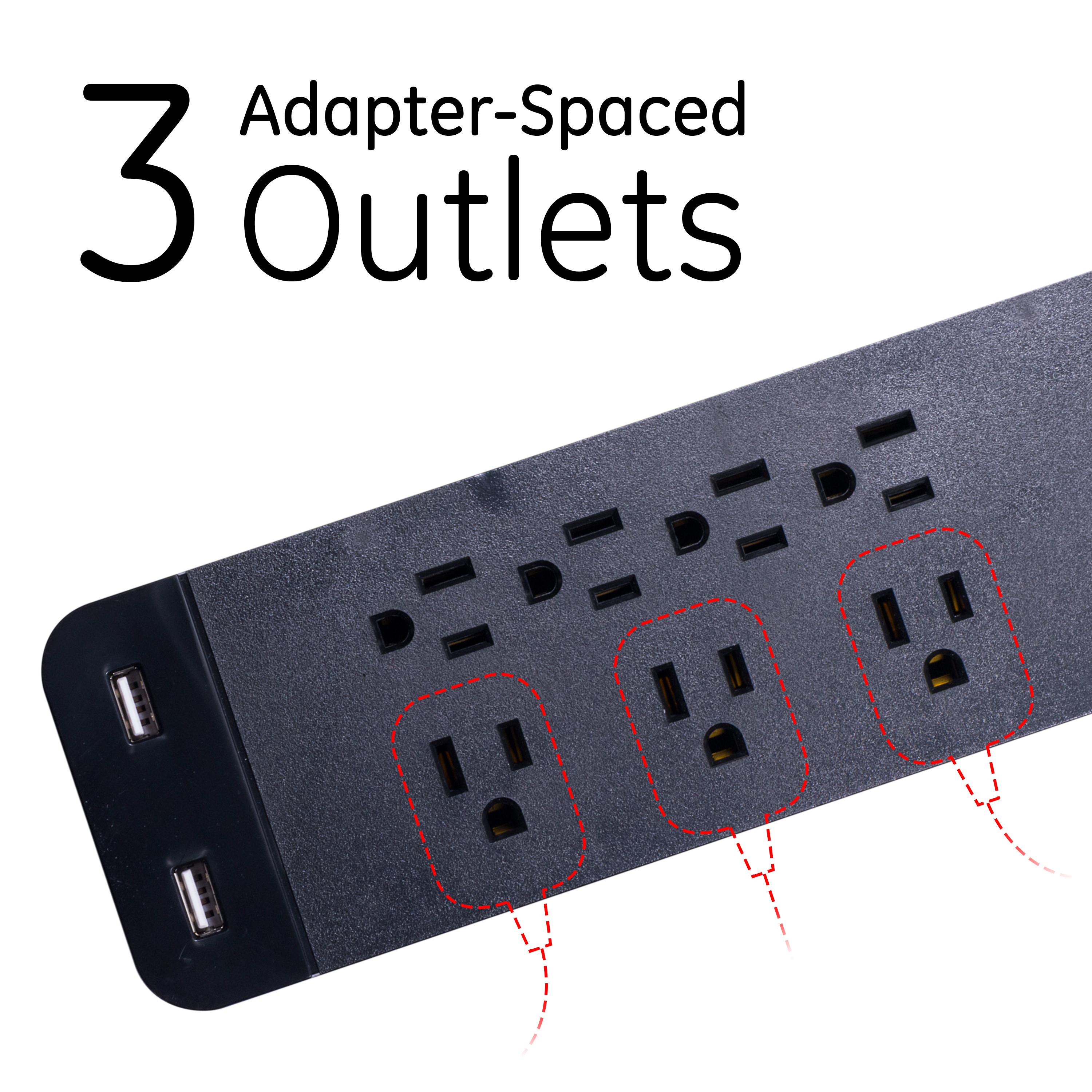 GE Pro 7-Outlet Surge Protector with USB Ports, 3 ft, Black photo 7