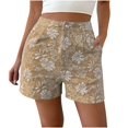 thumbnail image 2 of Siminsem High Waist Cotton Linen Shorts for Women Straight Leg Casual Summer Short Pants with Pockets Lightweight Bermuda Trousers Breathable Yoga Walk Loose Fit, Khaki, S, 2 of 6