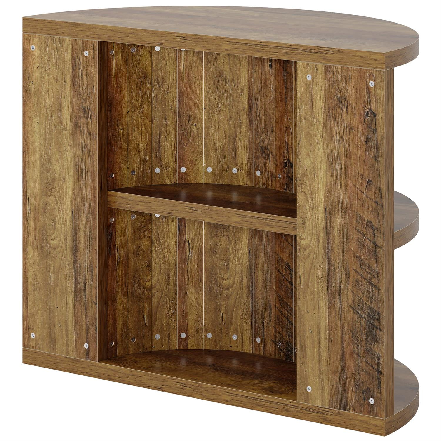 Demi Bonn 31" Modern Rustic End Table, Half Round Multi-Tier Storage Ottoman, Sturdy End Table for Living Room, Brown