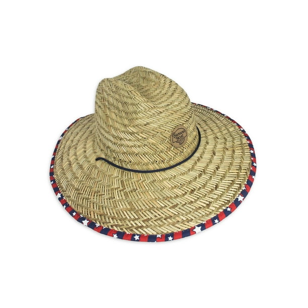 Banana Boat Unisex Adult Straw Lifeguard Hat with Printed Red, White and Blue Binding