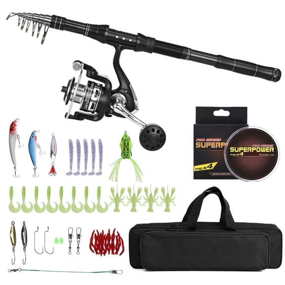 Fishing Rod and Reel Combos Telescopic Fishing Pole with Spinning Reel Combo Kit Fishing Line Lures Hooks Set Fishing Accessories with Carry Bag