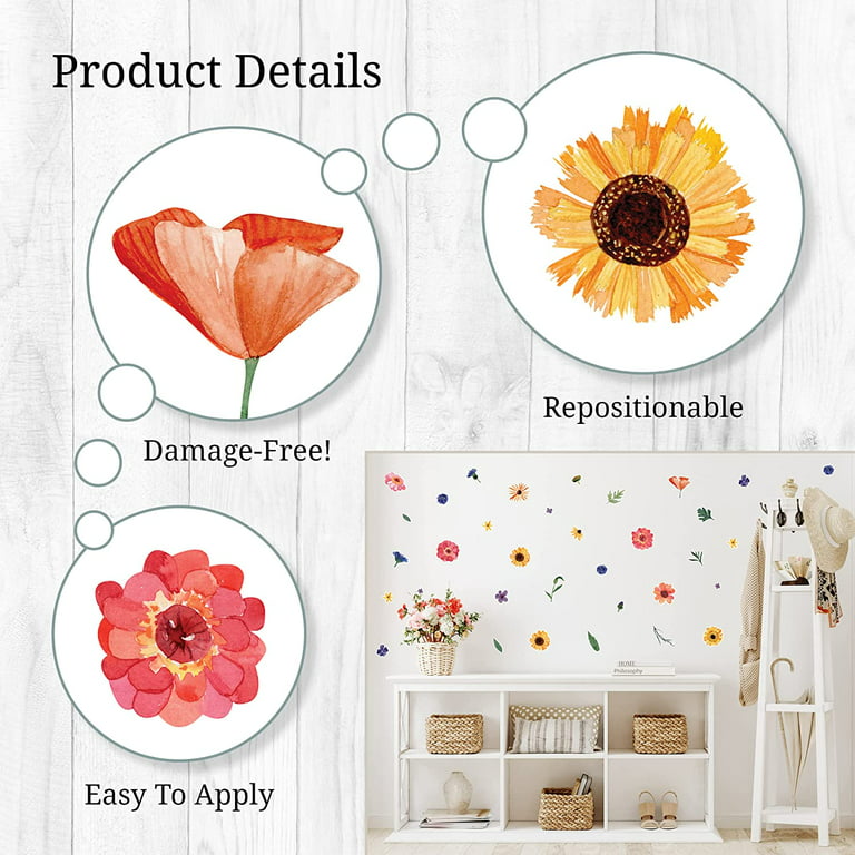 Decalcomania Home Decor Wildflower Wall Decals - Set of 78 Flower Wall  Decor Wall Stickers - Wall Decals Peel and Stick Wall Stickers for Kids  Bedroom… 