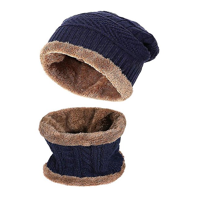 Juego de bufanda de 2 piezas para sombrero de invierno, gorro de punto de felpa cálido, gorro de punto grueso, bufandas, conjunto de bufandas compatibles con hombres y mujeres Afortunado Sencillez